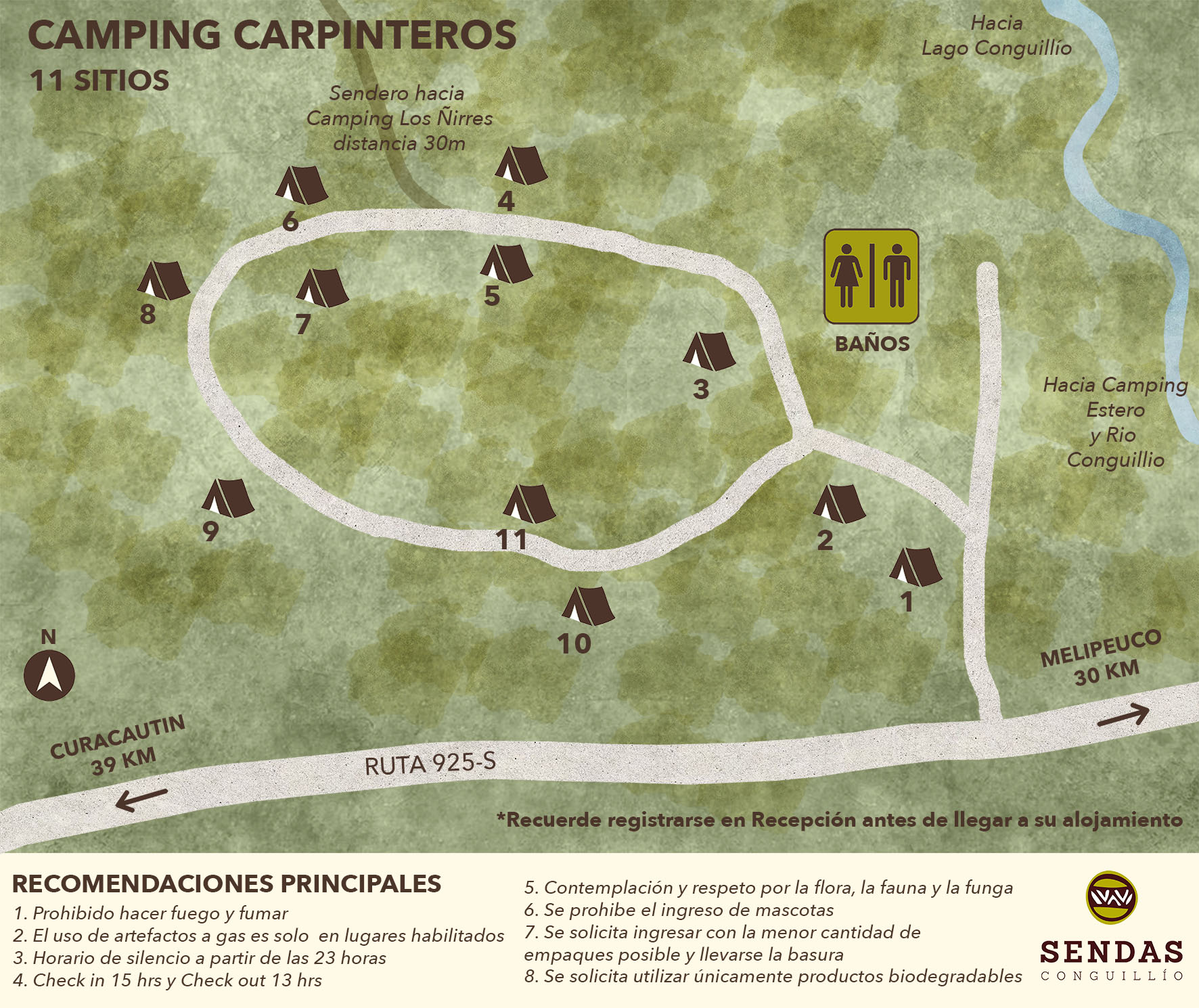 mapa de camping carpinteros sendas conguillío