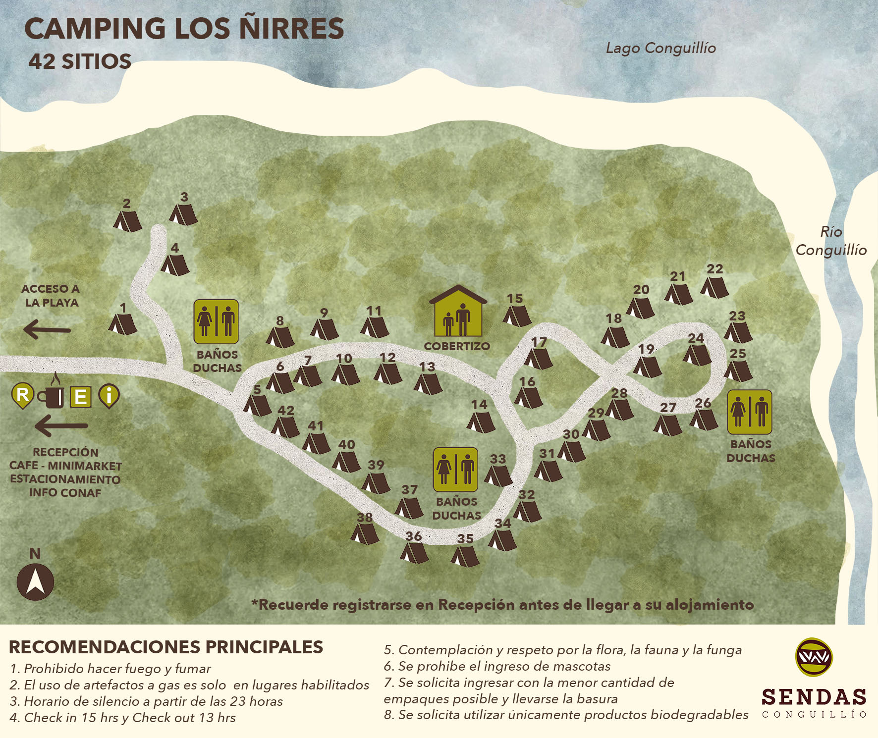 mapa de camping los ñirres sendas conguillío